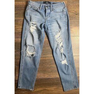 Hollister Low Rise Crop Boyfriend Jeans Distressed‎ Vintage Stretch Size W26 L25